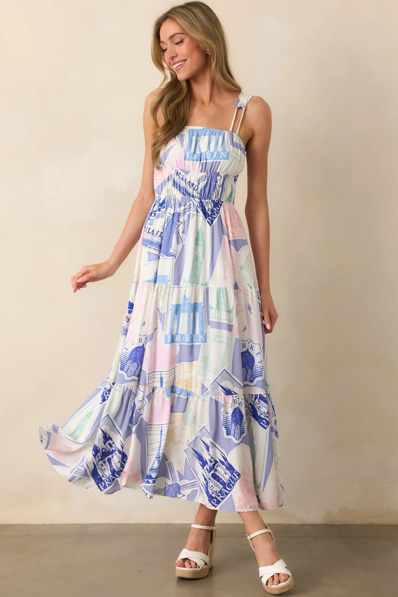 Adair Passport Print Blue Midi Dress L / Passport Blue Print