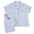 Load image into Gallery viewer, Blue Seersucker Short Sleeve Pajamas with Capri Pant - The Posh Loft