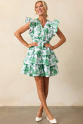 Load image into Gallery viewer, Bridget Eden Green Toile Cotton Ruffle Mini Dress - The Posh Loft
