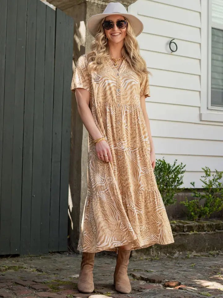 Desiree Midi XL / Brown/White Animal Abstract