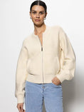 Load image into Gallery viewer, Knitted Bomber Jacket Muslin - The Posh Loft