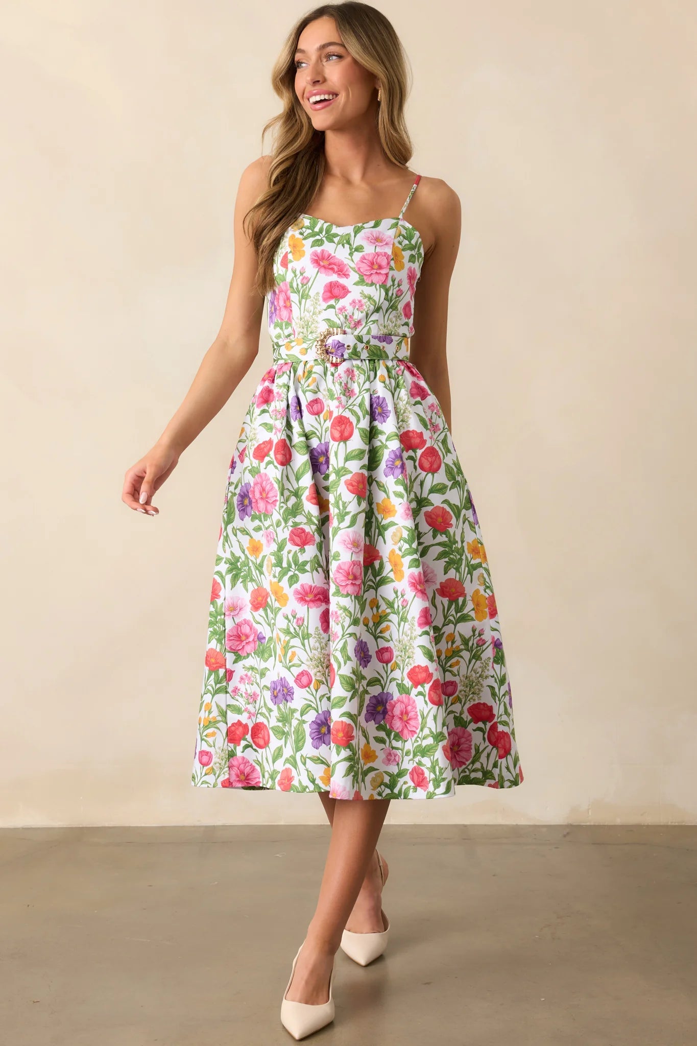 white christmas dresses Floral Belted Midi Dress Multi / Large