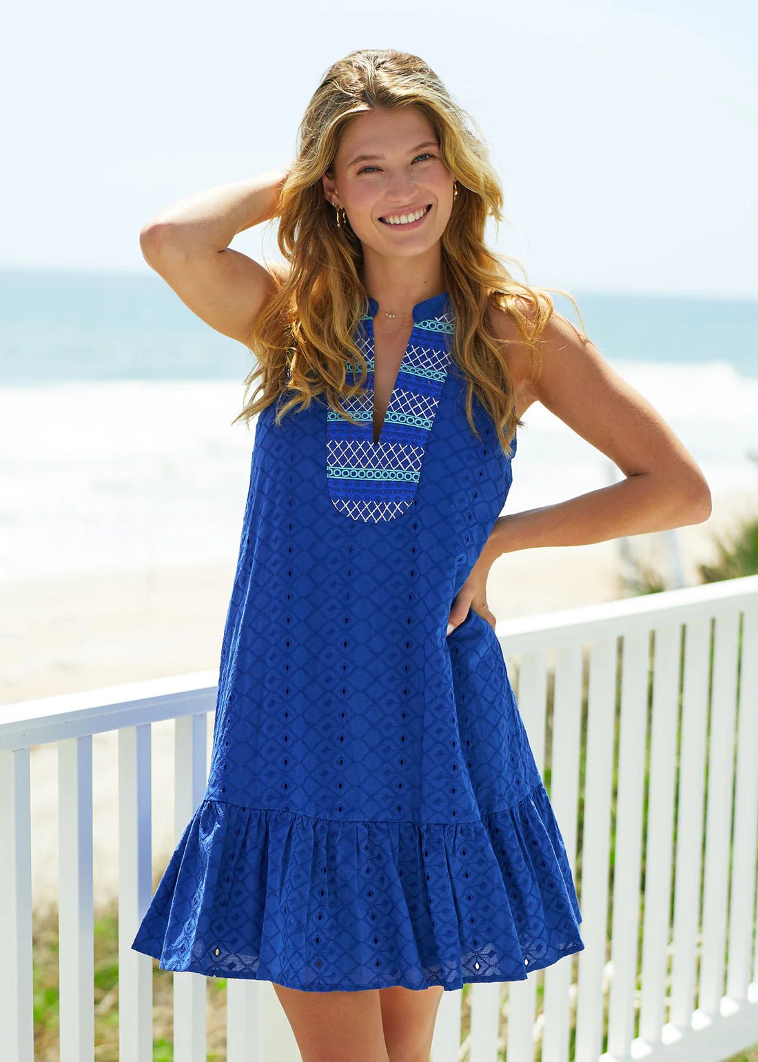 Cabana Life Women's Sleeveless Eyelet Embroidered Halter Dress, Navy Blue, Large Cabana Life Women's Sleeveless Eyelet Embroidered Halter Dress, Navy Blue, Large