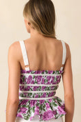 Load image into Gallery viewer, Ophelia Violet Blooms Floral Cotton Smocked Top - The Posh Loft