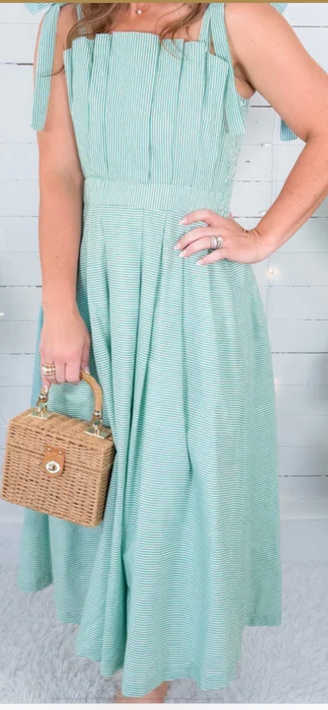 Sloane Green Stripe Midi Dress