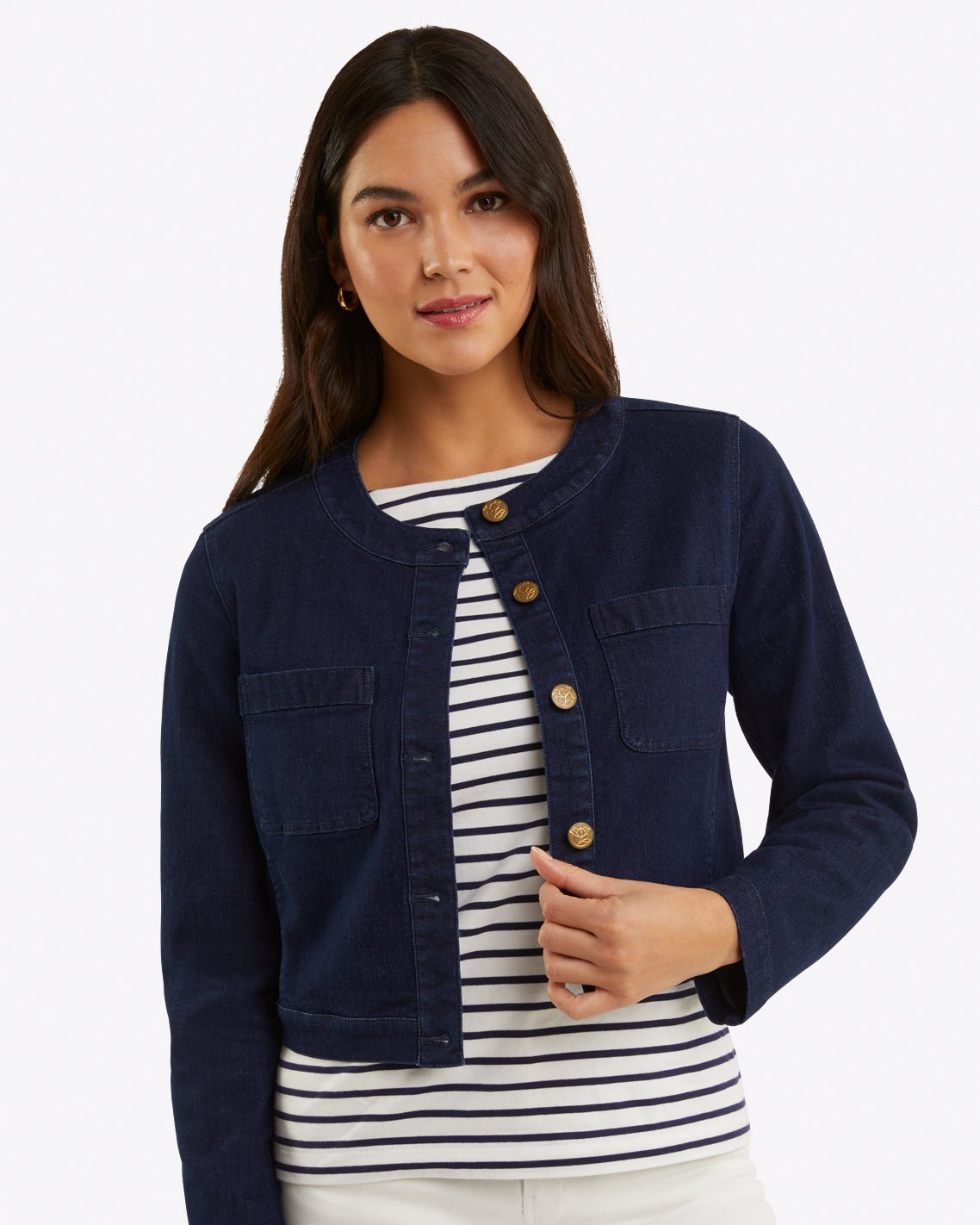 Denim Collarless Jacket – The Posh Loft - Main Image