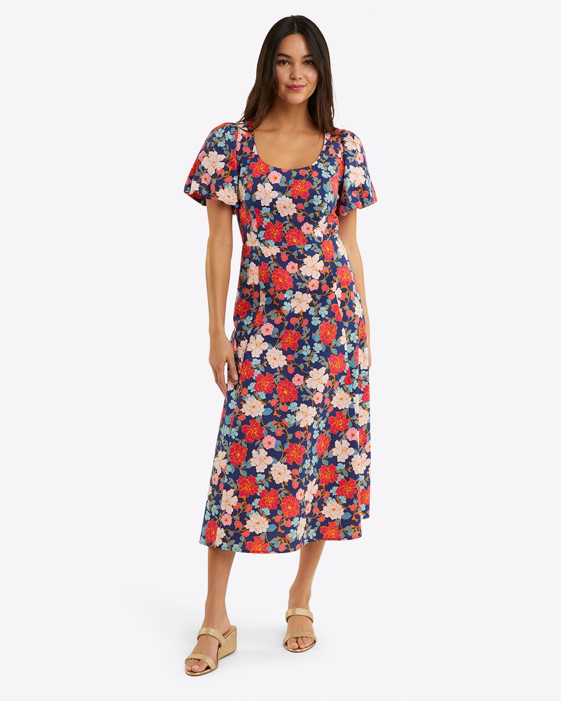 loft midi dresses Julianne Midi Dress in Stretch Poplin Blooming Peony / 2