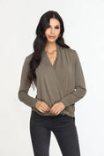 Load image into Gallery viewer, Olive Cupro Draped Surplice Top - The Posh Loft