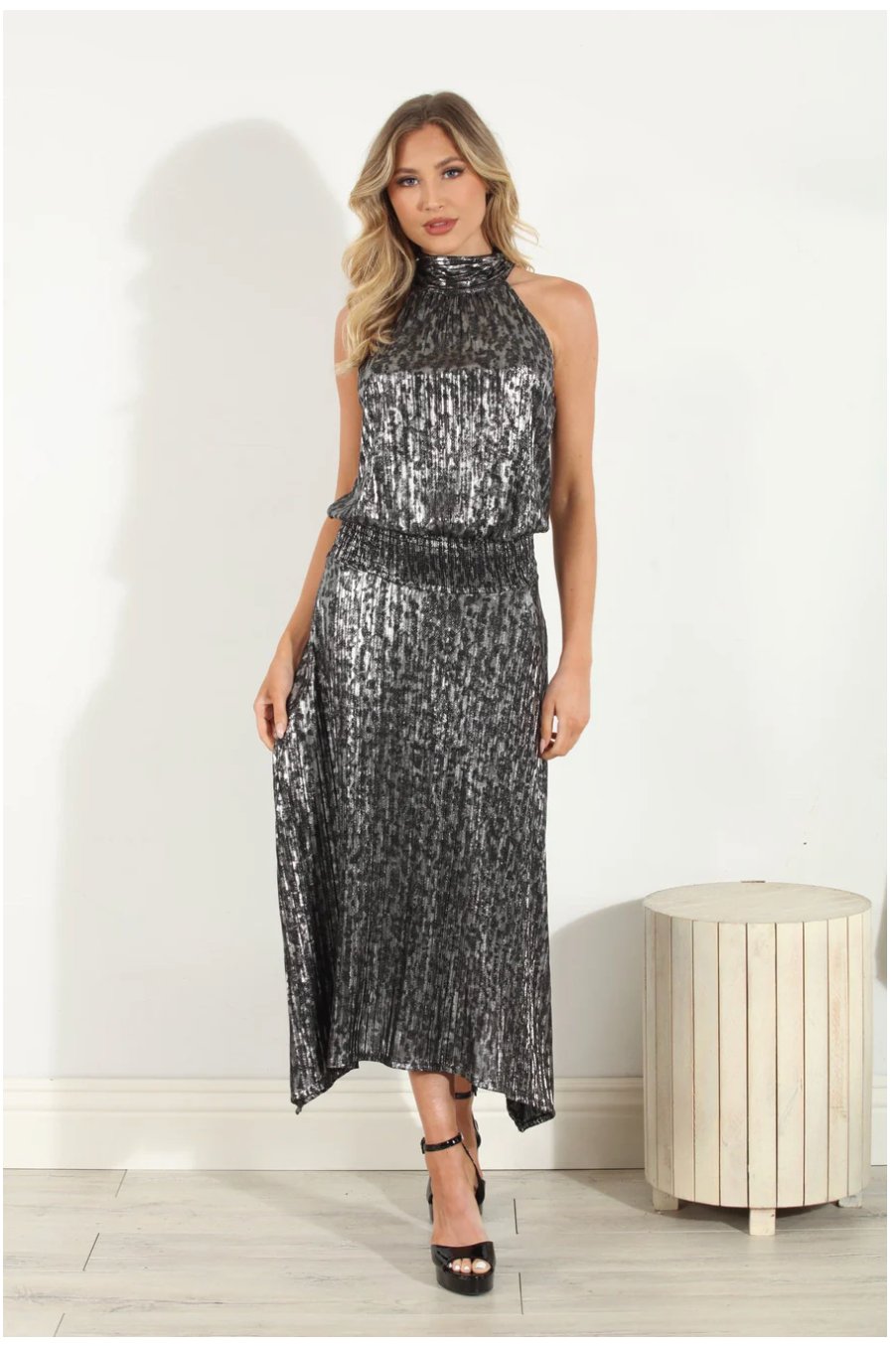 Gina Pleats Halter Maxi Dress-FINAL Sale S