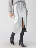 Load image into Gallery viewer, Leather Like Midi Skirt Silver
