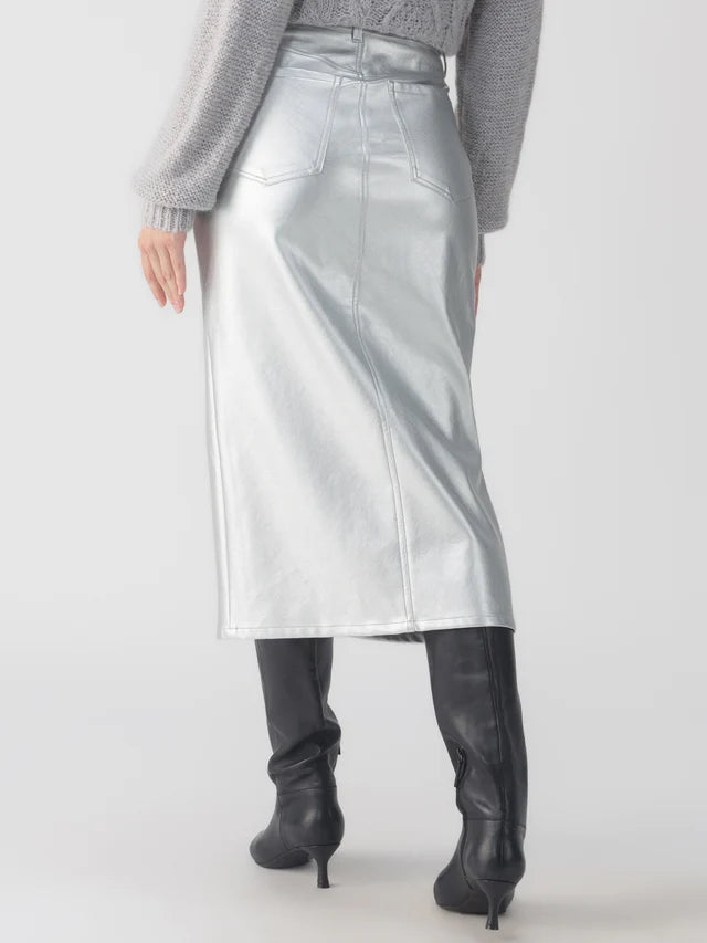 Leather Like Midi Skirt Silver