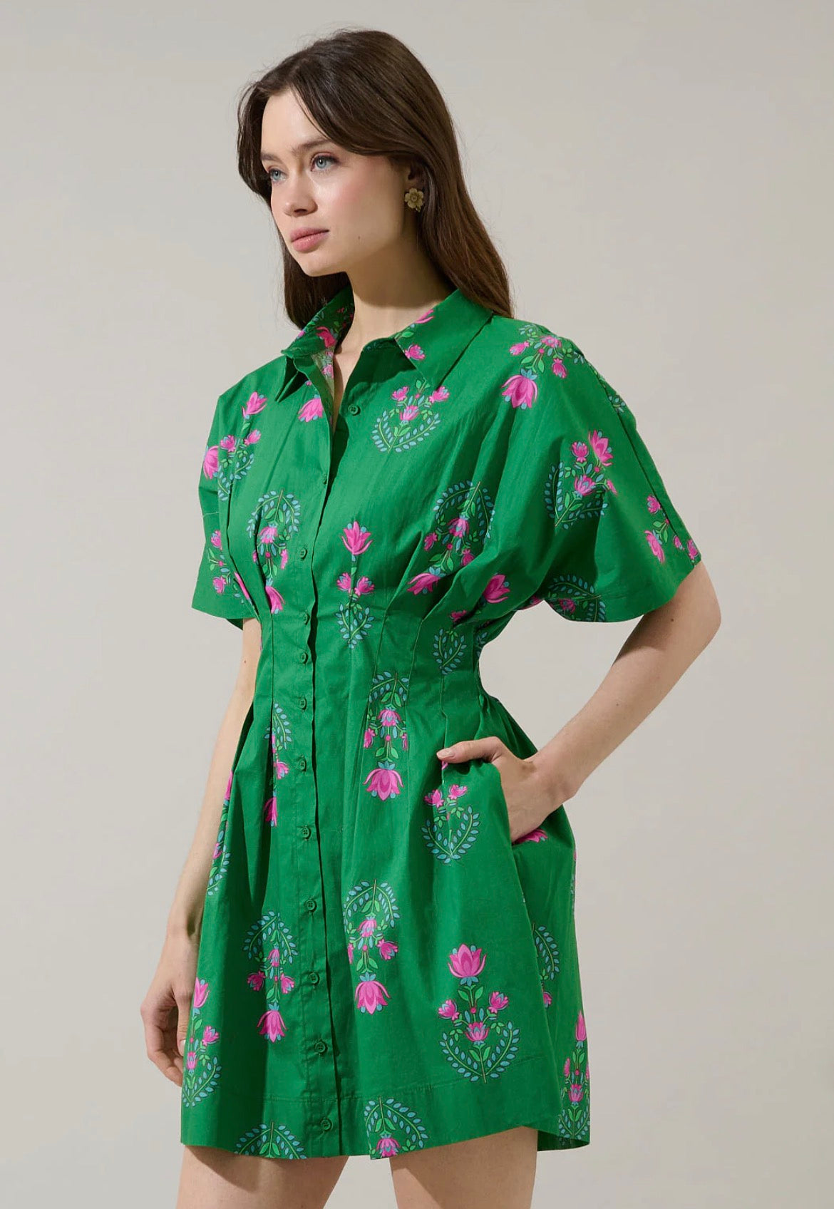 Alix Button Down Mini Dress Saura Floral