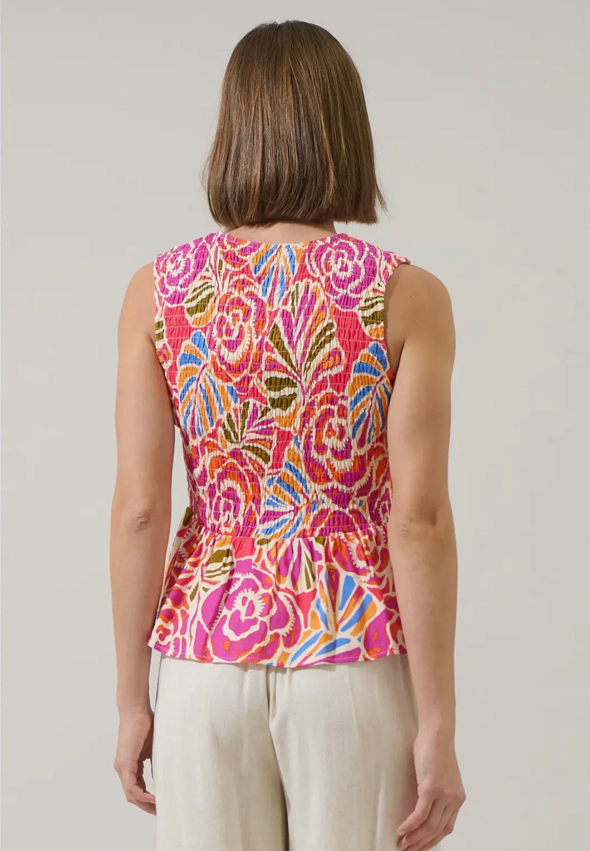 Nomi Floral Tinda Smocked Peplum Top