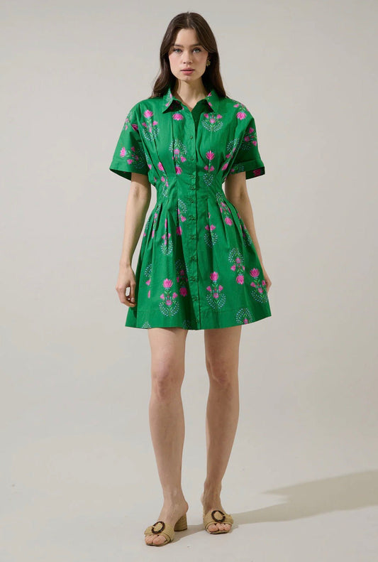 Alix Button Down Mini Dress Saura Floral - The Posh Loft