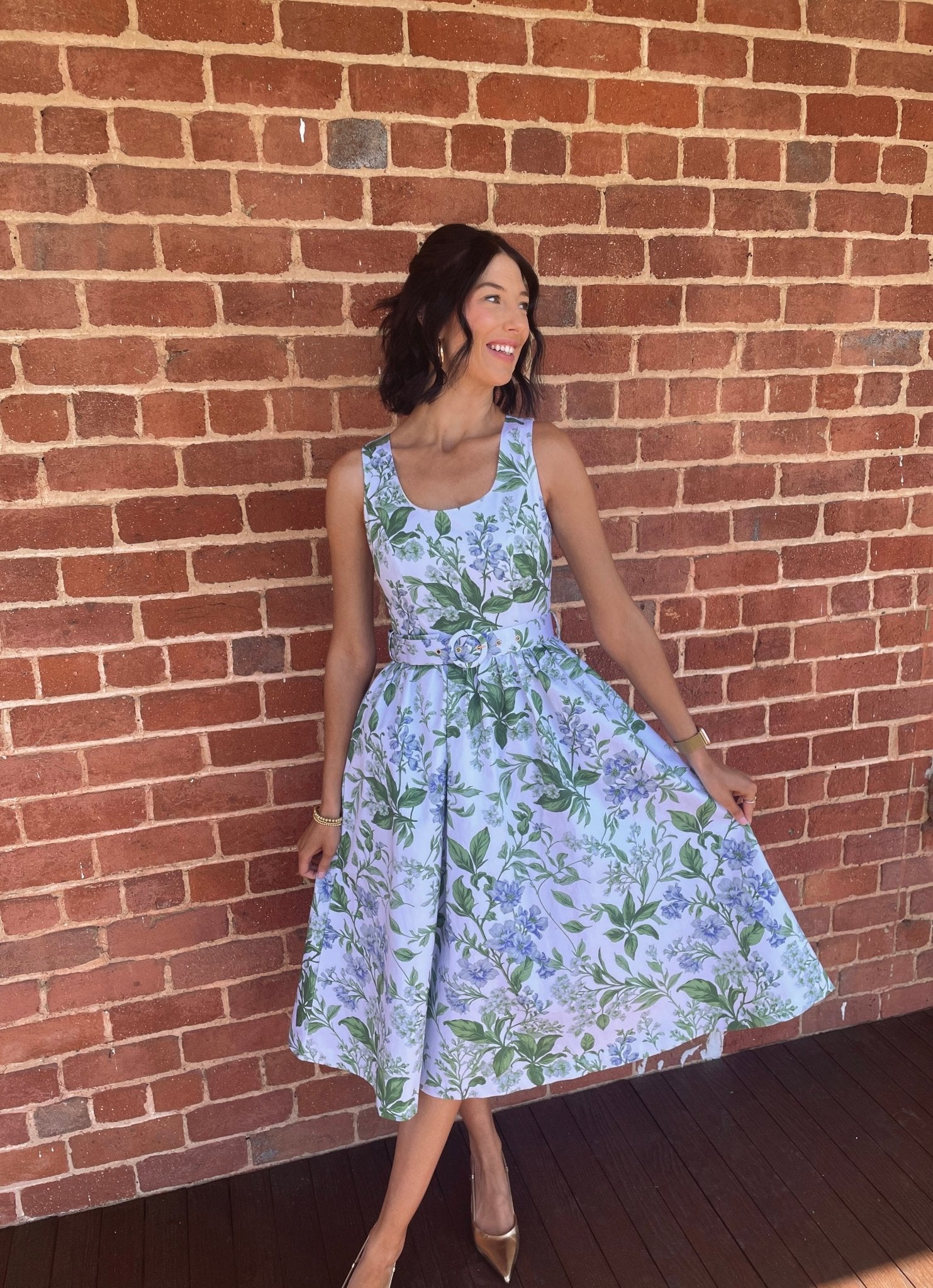 Ava Midi Dress S / Blue Lilacs Botanical Print Ava Midi Dress S / Blue Lilacs Botanical Print