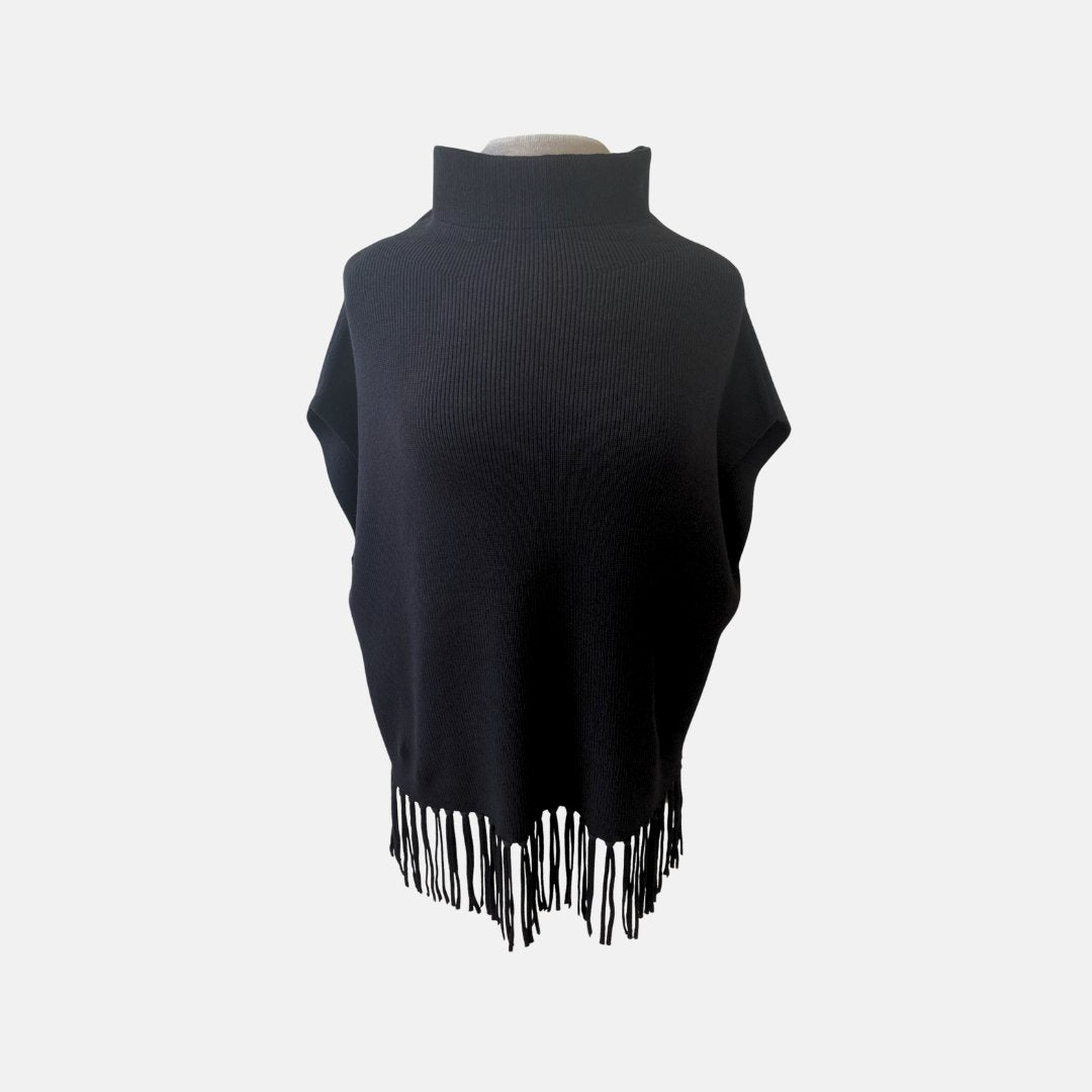 Black Fringe Poncho - The Posh Loft