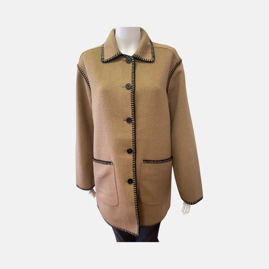 Camel Jacket With Embroidery - The Posh Loft