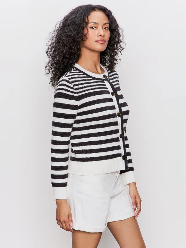 City Summer Cardi Black/Macrame Stripe - The Posh Loft