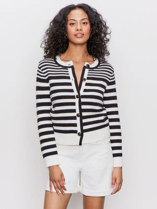 City Summer Cardi Black/Macrame Stripe - The Posh Loft