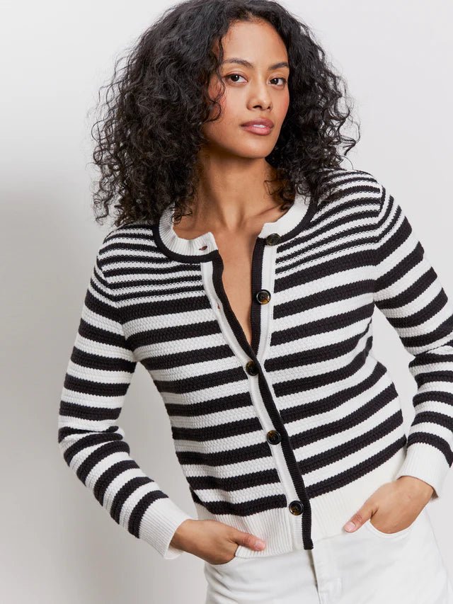 City Summer Cardi Black/Macrame Stripe - The Posh Loft