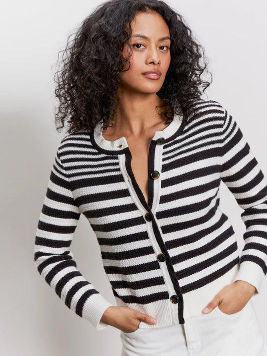 City Summer Cardi Black/Macrame Stripe - The Posh Loft