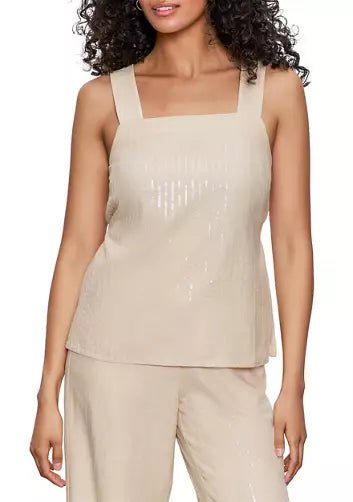 Desert Tank in Sand Sequin Stripe - The Posh Loft