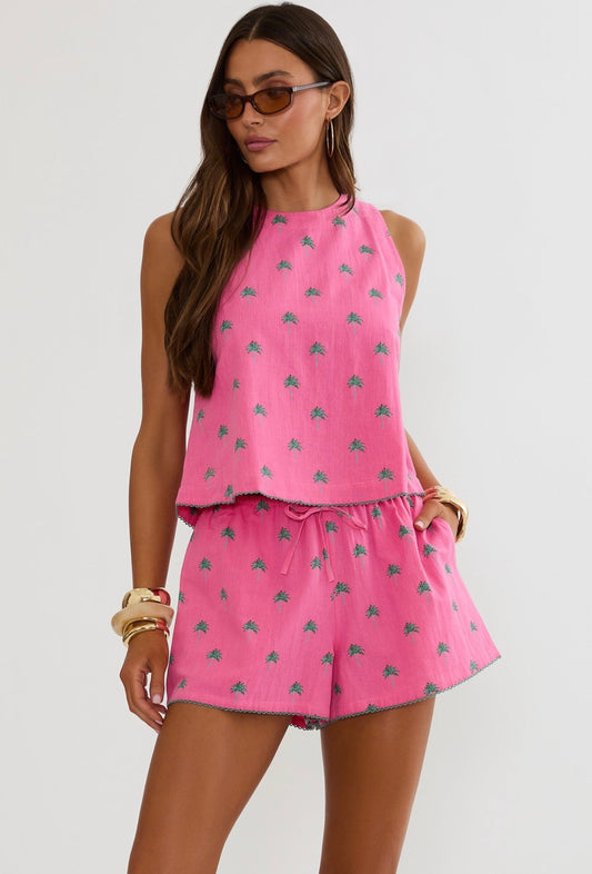 Dollie Sleeveless Top Flamingo Fronds - The Posh Loft