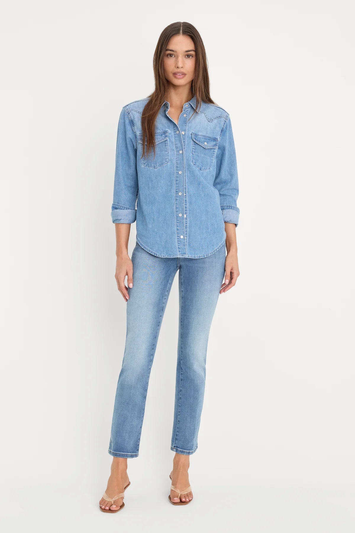 Dolly Slim Fit Denim Shirt Light Blue - The Posh Loft