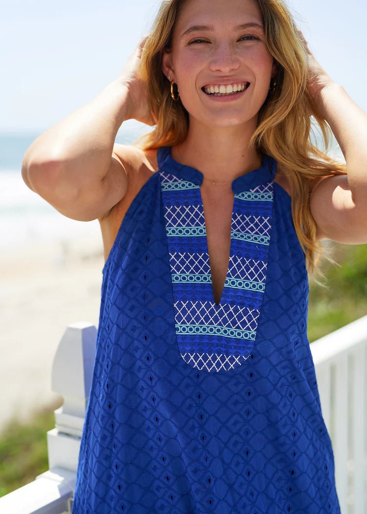 Cabana Life Women's Sleeveless Eyelet Embroidered Halter Dress, Navy Blue, Large Cabana Life Women's Sleeveless Eyelet Embroidered Halter Dress, Navy Blue, Large