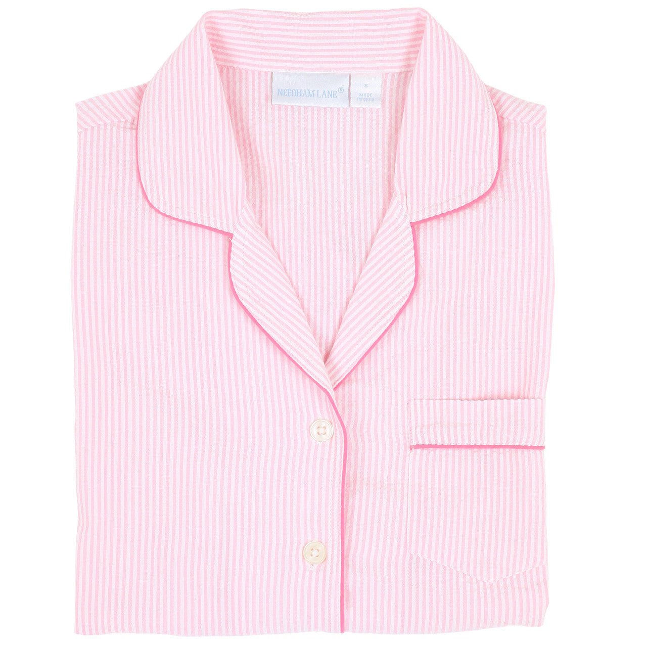 Pink Seersucker Short Sleeve Capri Pajamas - The Posh Loft