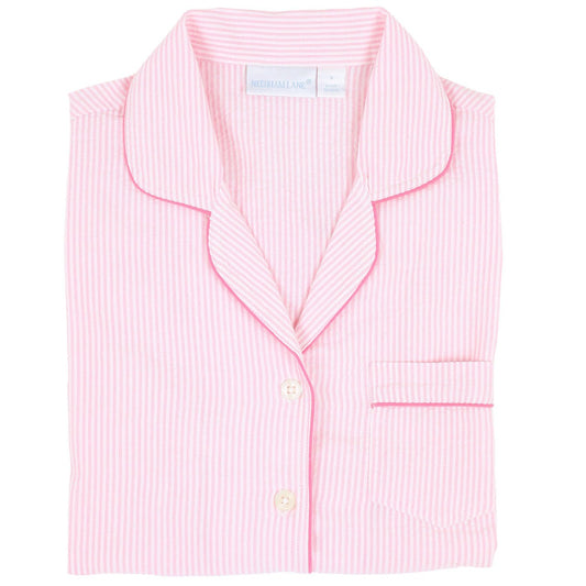 Pink Seersucker Short Sleeve Capri Pajamas - The Posh Loft