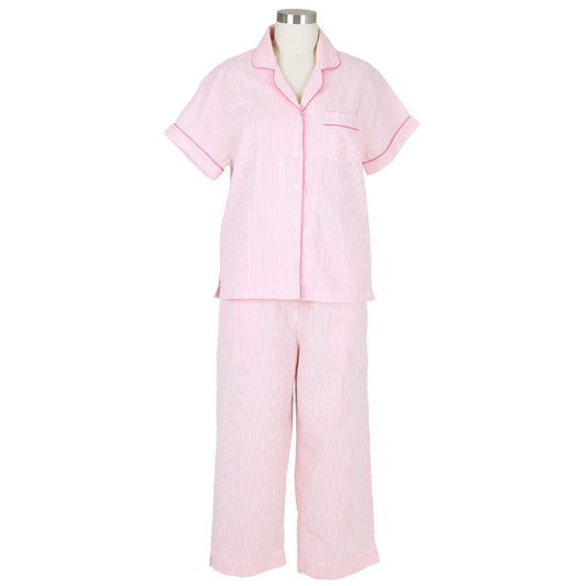 Pink Seersucker Short Sleeve Capri Pajamas - The Posh Loft