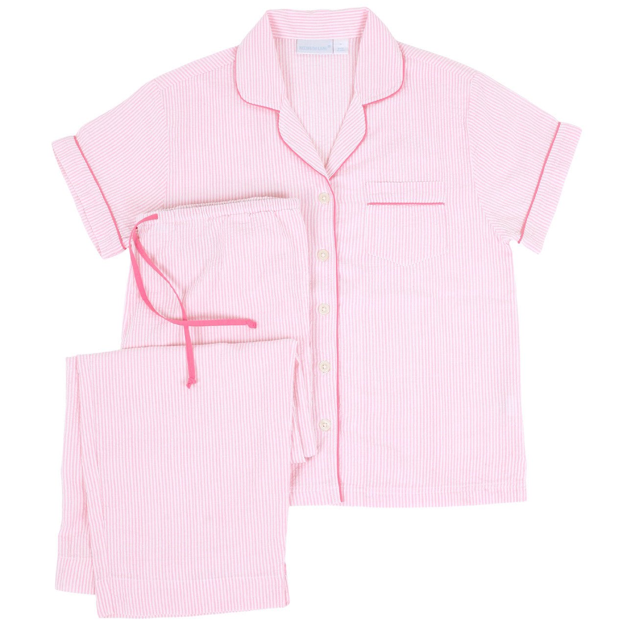 Pink Seersucker Short Sleeve Capri Pajamas - The Posh Loft