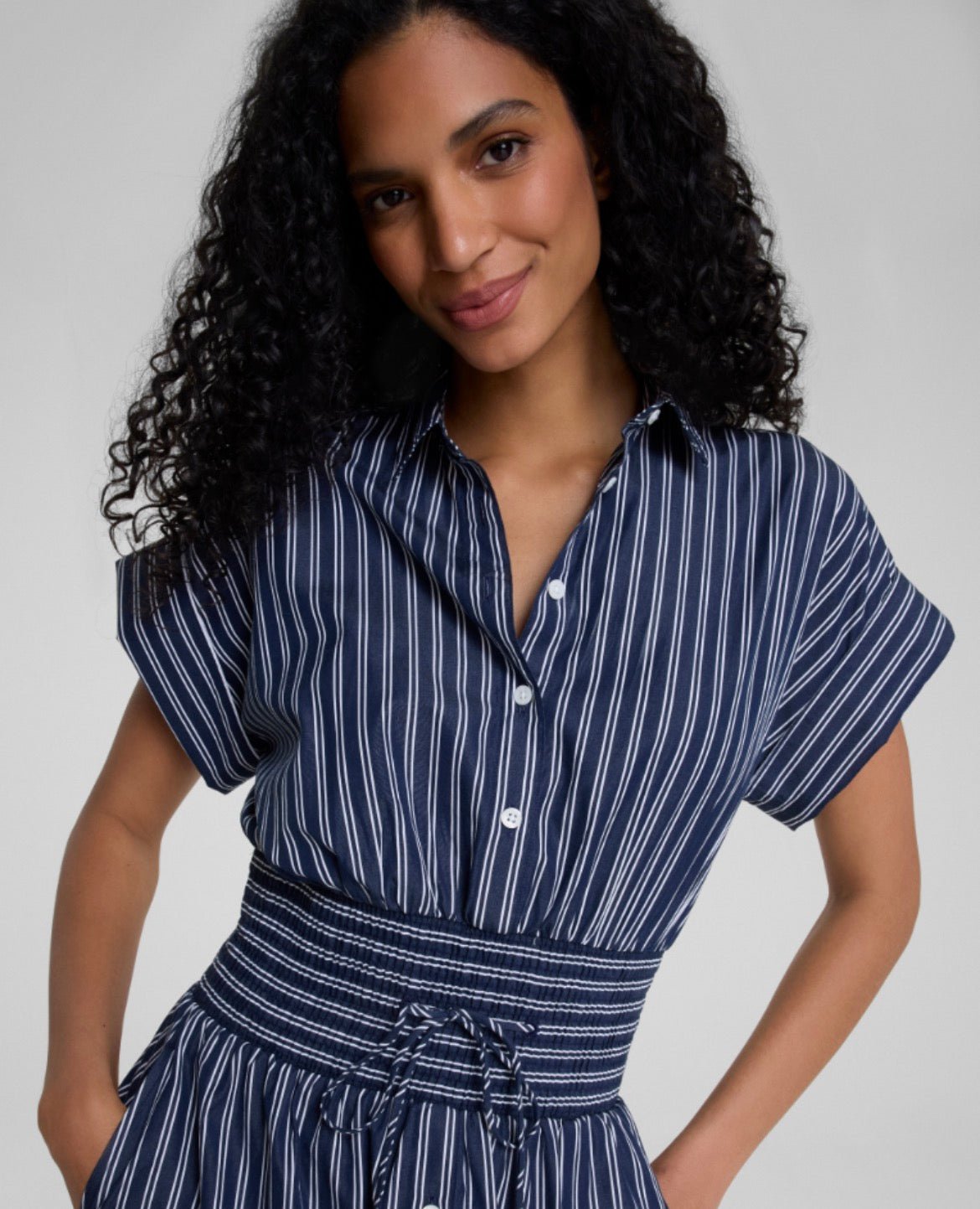 Poplin Smocked Mini Shirt Dress - The Posh Loft