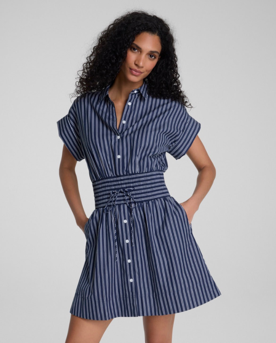 Poplin Smocked Mini Shirt Dress - The Posh Loft