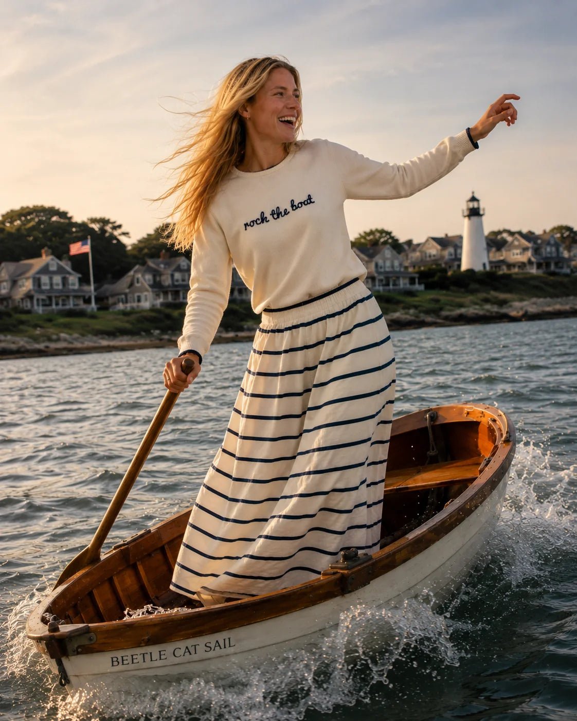 Rock the Boat Embroidered Boat Neck Cotton Sweater - The Posh Loft