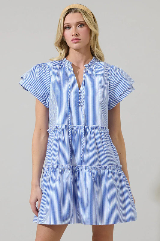 Sherah Striped Empire Tiered Mini Dress - The Posh Loft
