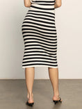 Load image into Gallery viewer, Side Slit Midi Skirt Black/Macrame Stripe - The Posh Loft
