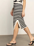 Load image into Gallery viewer, Side Slit Midi Skirt Black/Macrame Stripe - The Posh Loft
