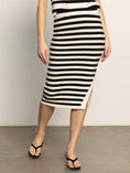 Load image into Gallery viewer, Side Slit Midi Skirt Black/Macrame Stripe - The Posh Loft
