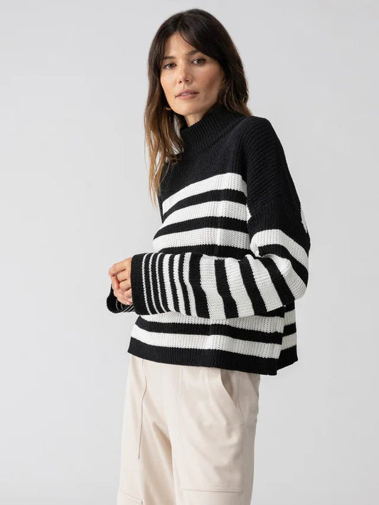 Stay Cozy Sweater Black Chalk Stripe - The Posh Loft