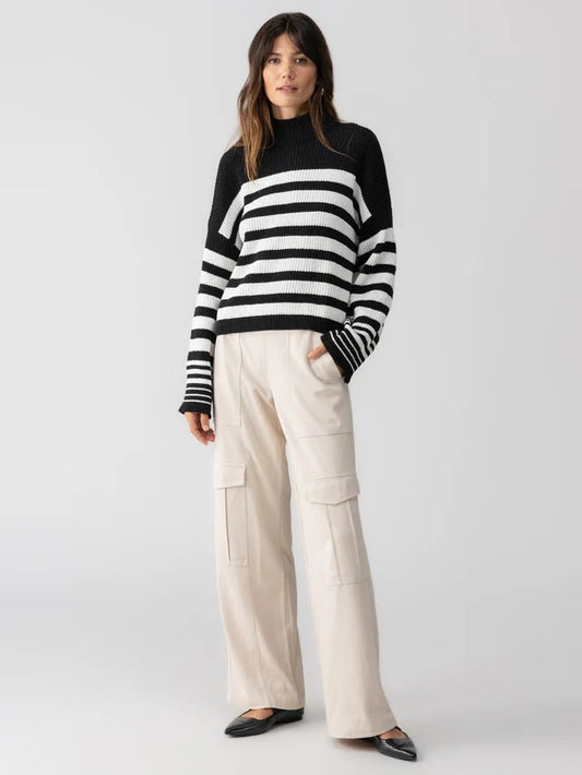 Stay Cozy Sweater Black Chalk Stripe - The Posh Loft