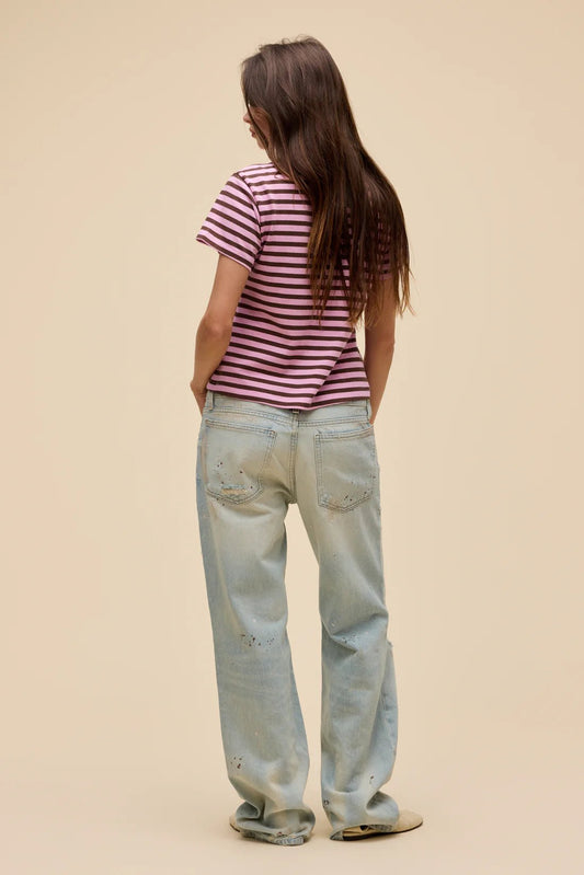 Stripe Vintage Tee Pink Rose - The Posh Loft
