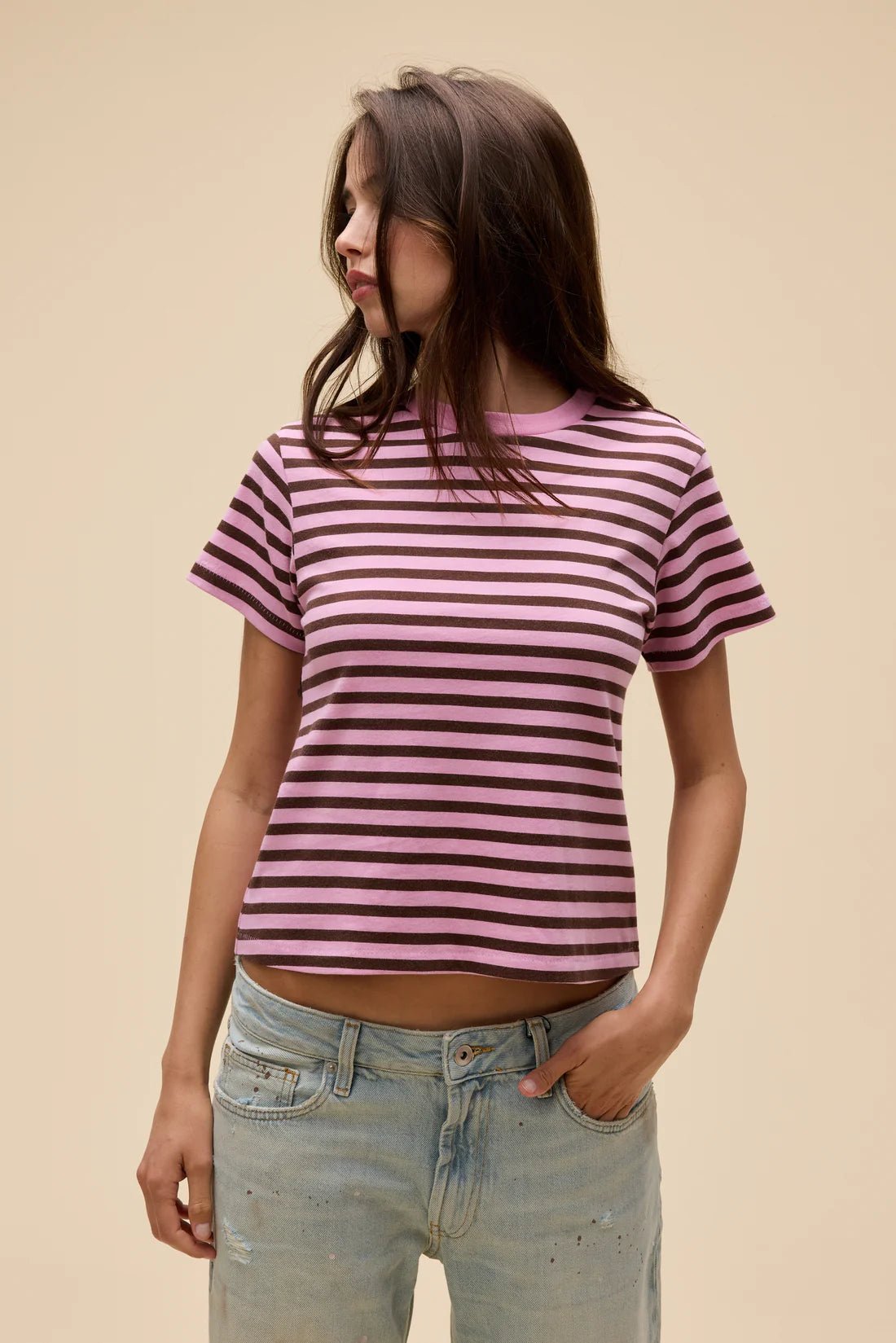 Stripe Vintage Tee Pink Rose - The Posh Loft
