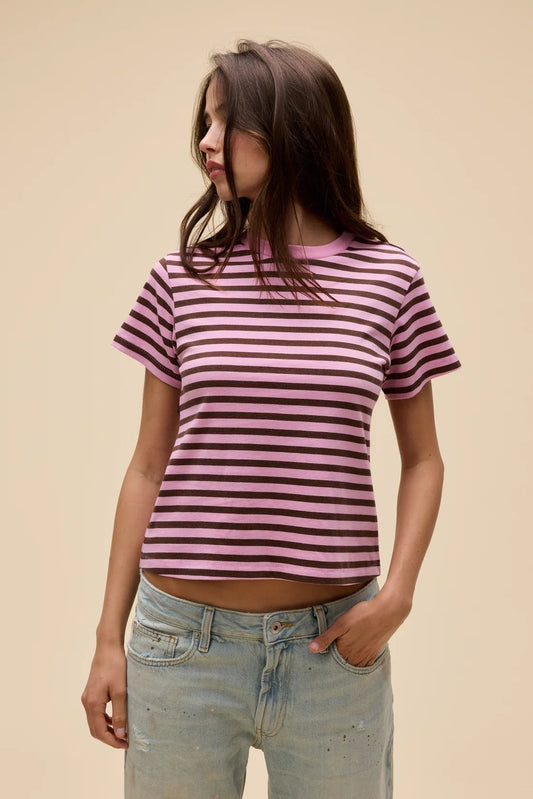 Stripe Vintage Tee Pink Rose - The Posh Loft