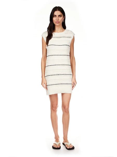 Textured Mod Mini Dress Light Oat/Black - The Posh Loft