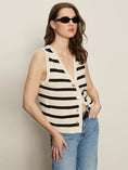 Load image into Gallery viewer, Textured Sweater Vest Macrame/Black Stripe - The Posh Loft
