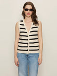 Load image into Gallery viewer, Textured Sweater Vest Macrame/Black Stripe - The Posh Loft
