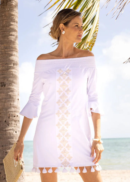 White Embroidered Off The Shoulder Dress - The Posh Loft