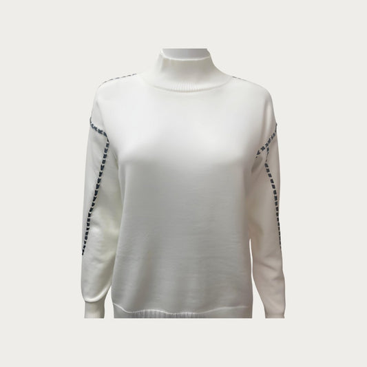 White Whipstitch Turtleneck Sweater - The Posh Loft